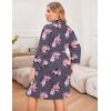 Ekouaer Women Plus Size Robe Knee Length Lightweight Bathrobe Short Kimono Robes with Pockets Maternity Robe(Purple Flower)