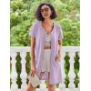 Ekouaer Women Zipper Robe Waffle Short Sleeve Bathrobes Lightweight Knee Length Housecoat with Pockets