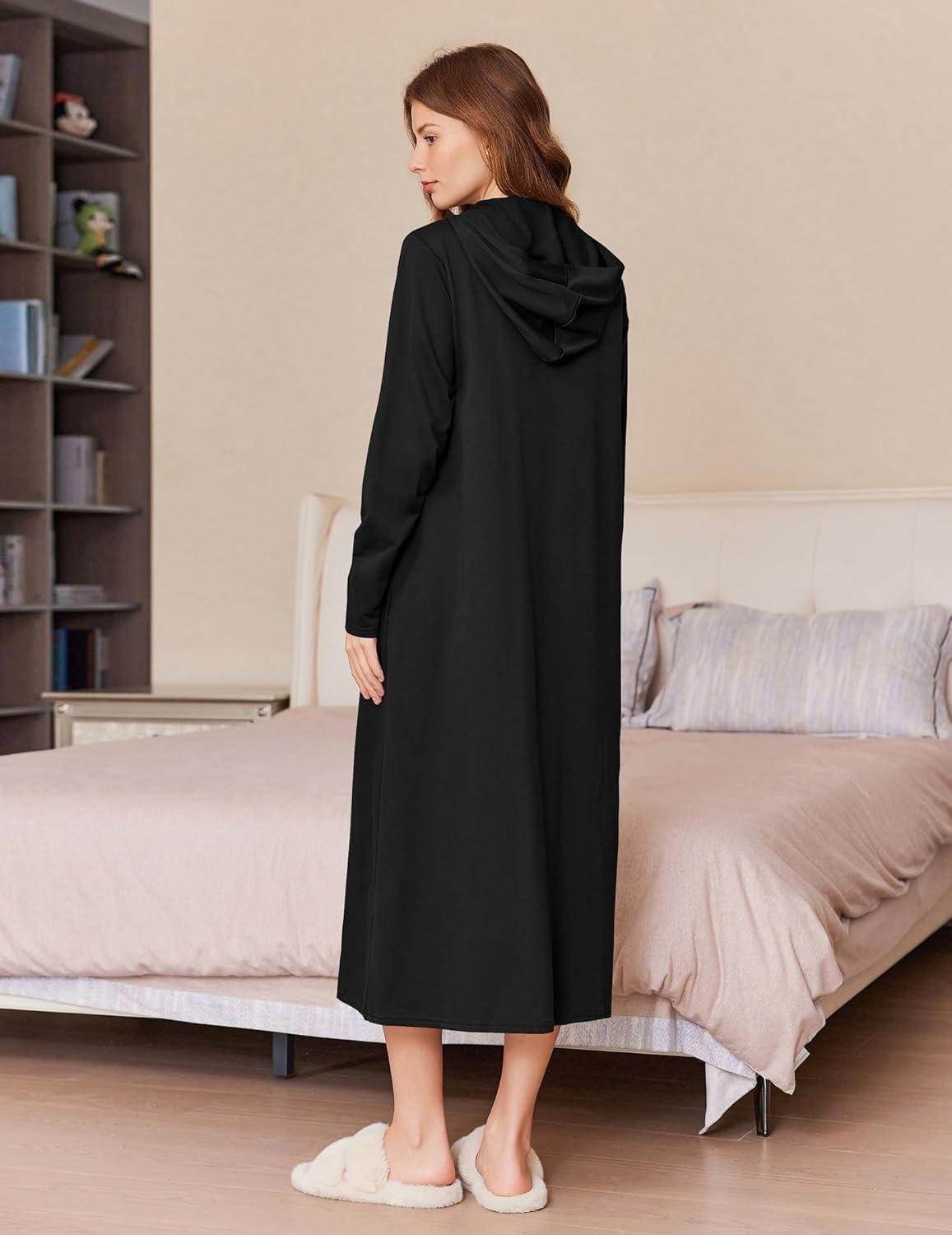 imageEkouaer Robe for Women Zipper Robe Loungewear Full Length Sleepwear Pockets Housecoat Casual Straight Robe SXXL