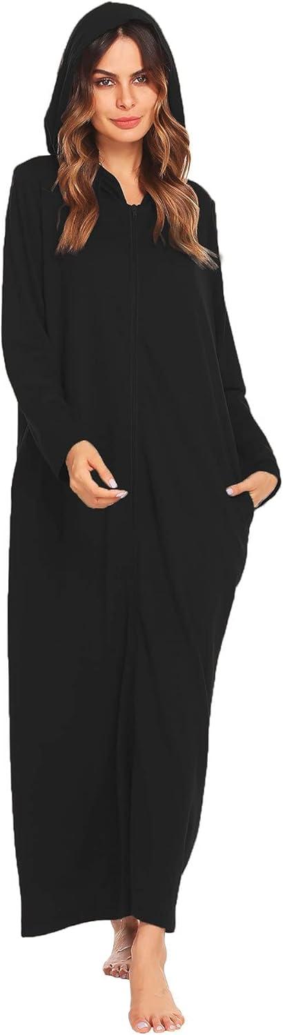 imageEkouaer Robe for Women Zipper Robe Loungewear Full Length Sleepwear Pockets Housecoat Casual Straight Robe SXXL