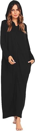 imageEkouaer Robe for Women Zipper Robe Loungewear Full Length Sleepwear Pockets Housecoat Casual Straight Robe SXXL