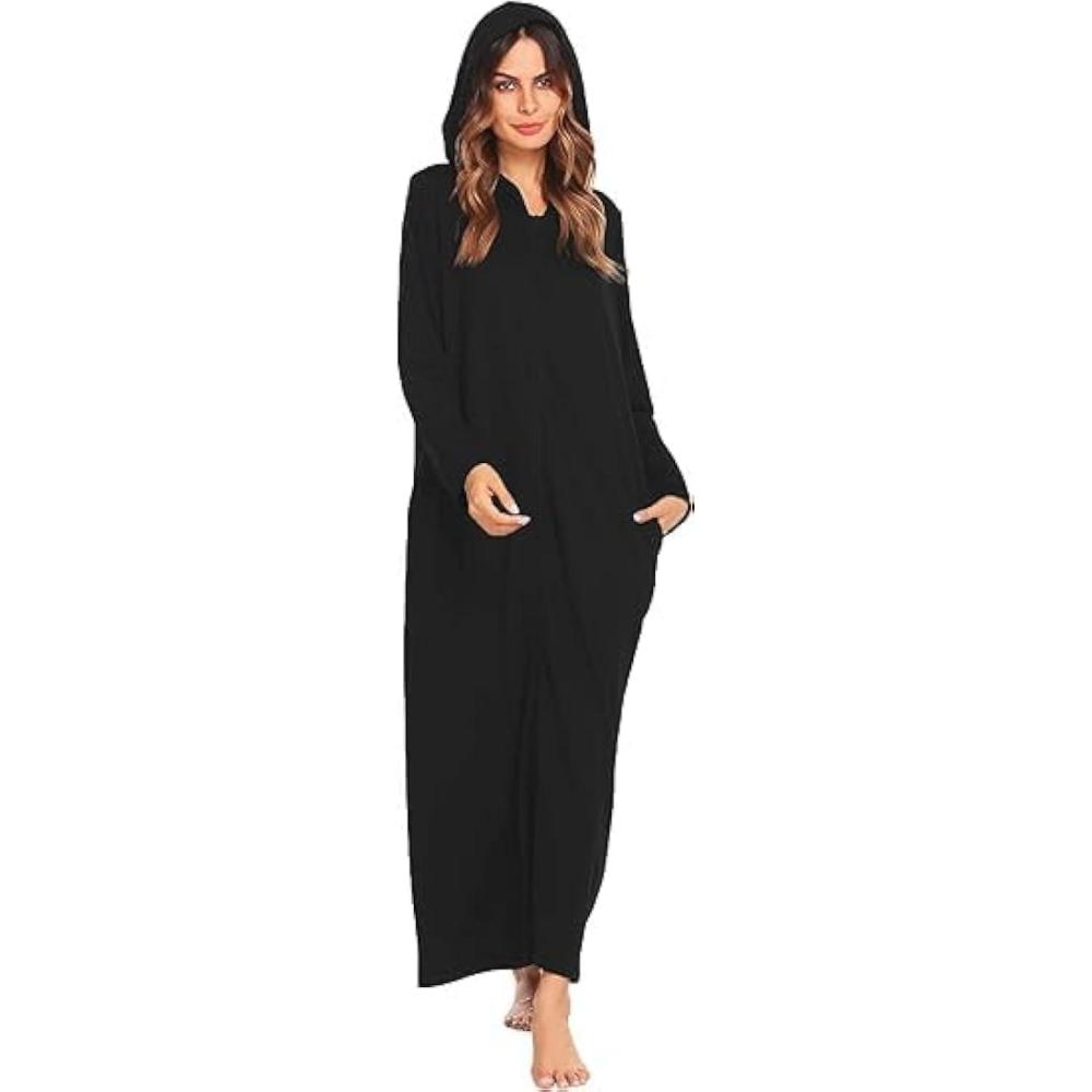 imageEkouaer Robe for Women Zipper Robe Loungewear Full Length Sleepwear Pockets Housecoat Casual Straight Robe SXXL