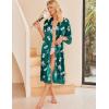 Ekouaer Silk Robes for Women Lace Trim Satin Robe 3/4 Sleeve Kimono Bathrobe Bride Bridesmaid Wedding Party Sleepwear S-XXL(Green Floral)