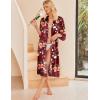 Ekouaer Silk Robes for Women Lace Trim Satin Robe 3/4 Sleeve Kimono Bathrobe Bride Bridesmaid Wedding Party Sleepwear S-XXL(Red Floral)
