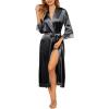 Ekouaer Silk Robes for Women Lace Trim Satin Robe 3/4 Sleeve Kimono Bathrobe Bride Bridesmaid Wedding Party Sleepwear S-XXL(Black)