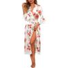 Ekouaer Silk Robes for Women Lace Trim Satin Robe 3/4 Sleeve Kimono Bathrobe Bride Bridesmaid Wedding Party Sleepwear S-XXL(Pink Floral)