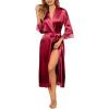Ekouaer Silk Robes for Women Lace Trim Satin Robe 3/4 Sleeve Kimono Bathrobe Bride Bridesmaid Wedding Party Sleepwear S-XXL(Wine Red)