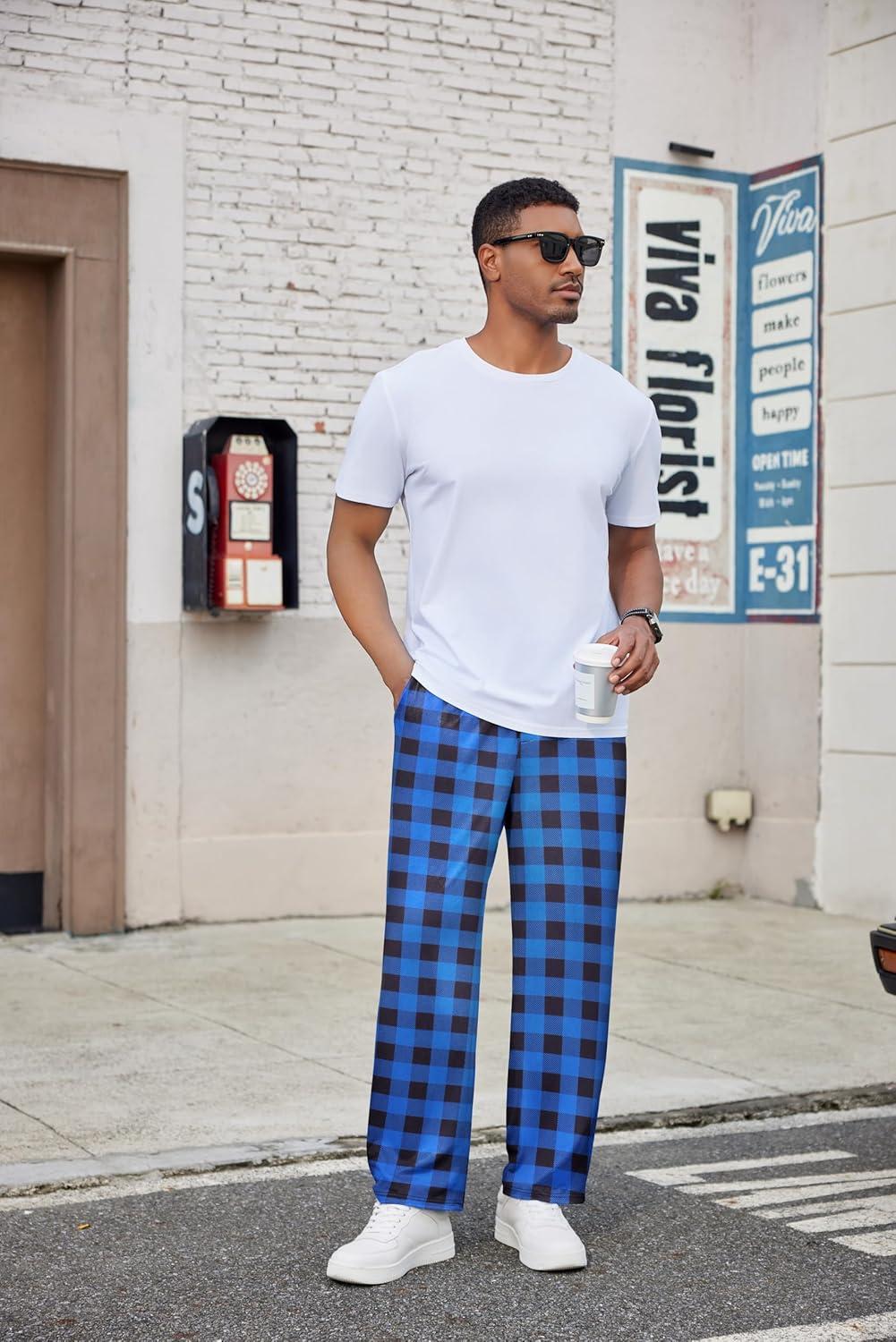 imageEkouaer Mens Pajama Pants Plaid Pj Lounge Pants Soft PJ Bottoms with Pockets amp Drawstring SXXLBlue and Black Plaid