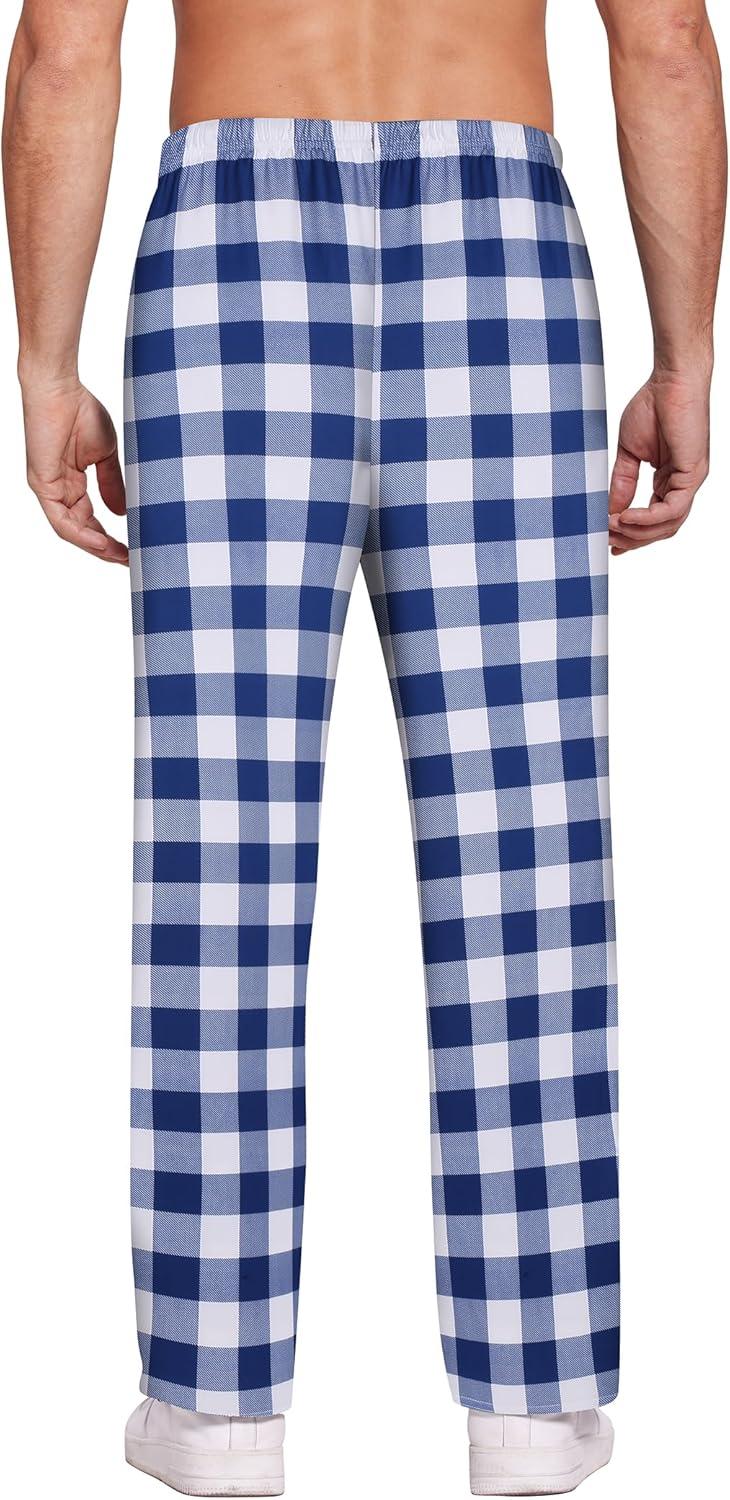 imageEkouaer Mens Pajama Pants Plaid Pj Lounge Pants Soft PJ Bottoms with Pockets amp Drawstring SXXLBlue and White Plaid