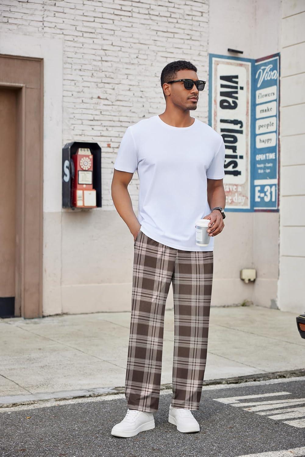 imageEkouaer Mens Pajama Pants Plaid Pj Lounge Pants Soft PJ Bottoms with Pockets amp Drawstring SXXLBrown Plaid