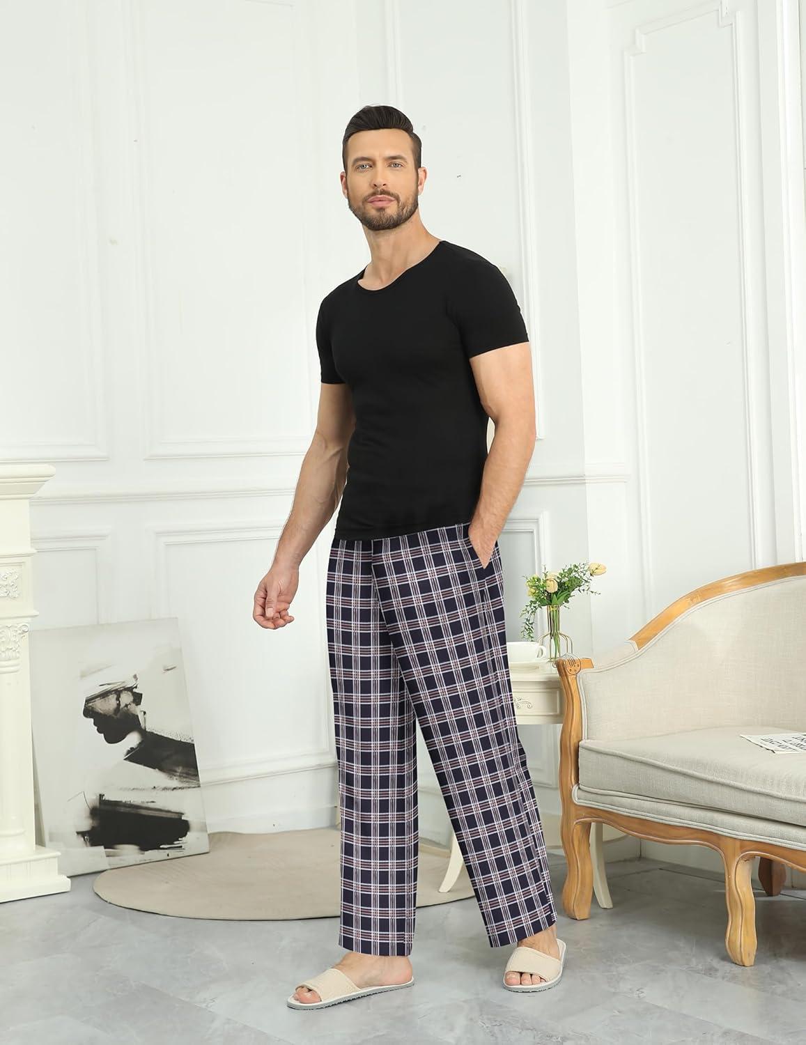 imageEkouaer Mens Pajama Pants Plaid Pj Lounge Pants Soft PJ Bottoms with Pockets amp Drawstring SXXLLine Black Plaid