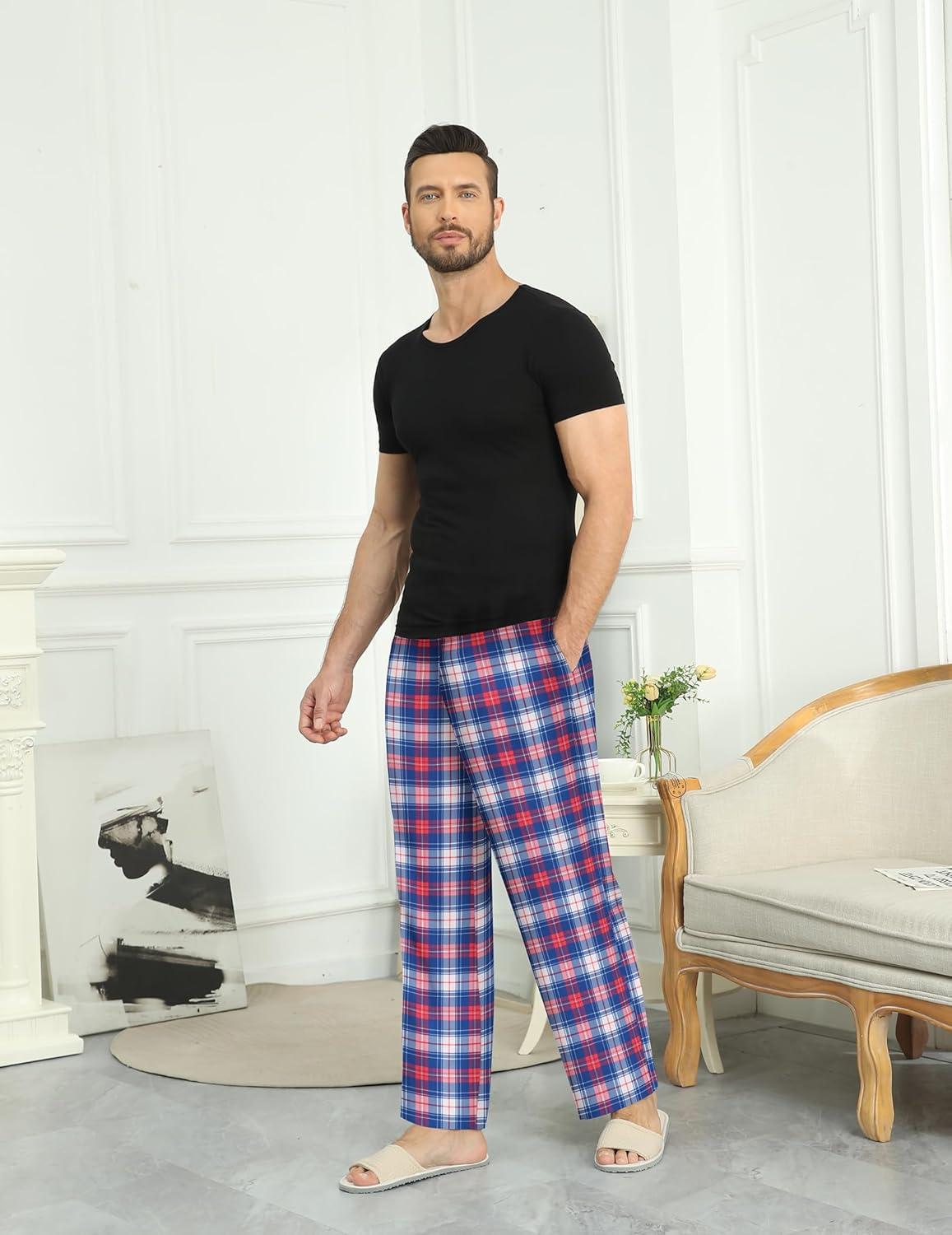 imageEkouaer Mens Pajama Pants Plaid Pj Lounge Pants Soft PJ Bottoms with Pockets amp Drawstring SXXLRed and Blue Plaid