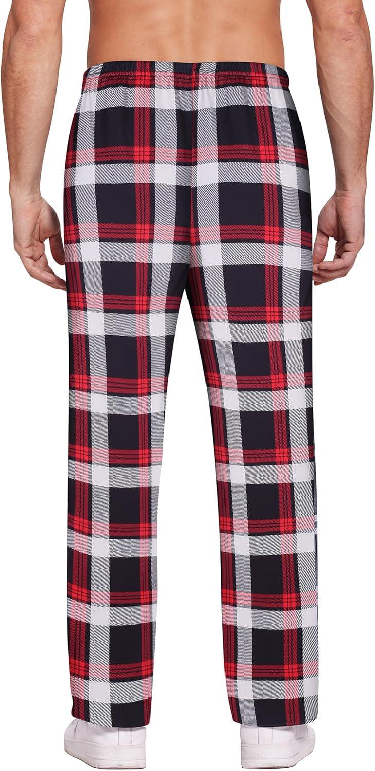 imageEkouaer Mens Pajama Pants Plaid Pj Lounge Pants Soft PJ Bottoms with Pockets amp Drawstring SXXLRed and White Plaid