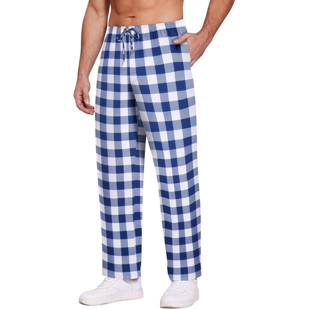 imageEkouaer Mens Pajama Pants Plaid Pj Lounge Pants Soft PJ Bottoms with Pockets amp Drawstring SXXLBlue and White Plaid