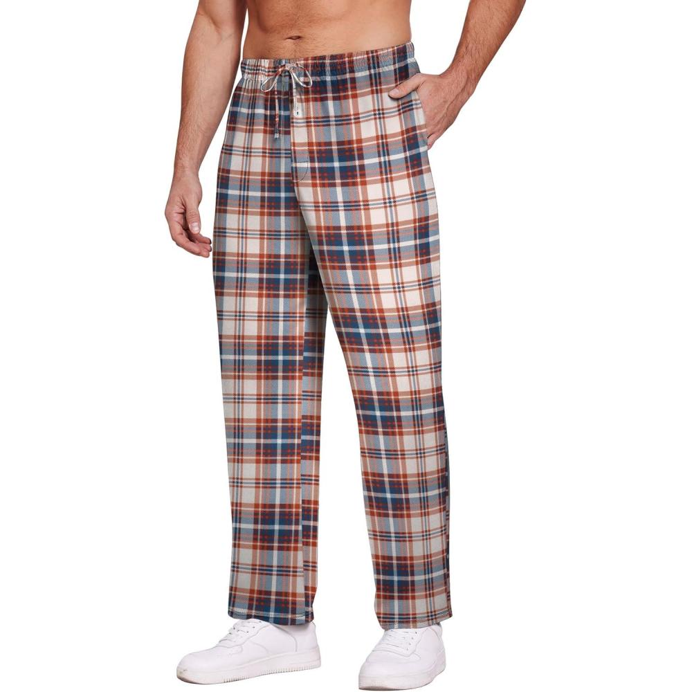 imageEkouaer Mens Pajama Pants Plaid Pj Lounge Pants Soft PJ Bottoms with Pockets amp Drawstring SXXLBrown and White Plaid