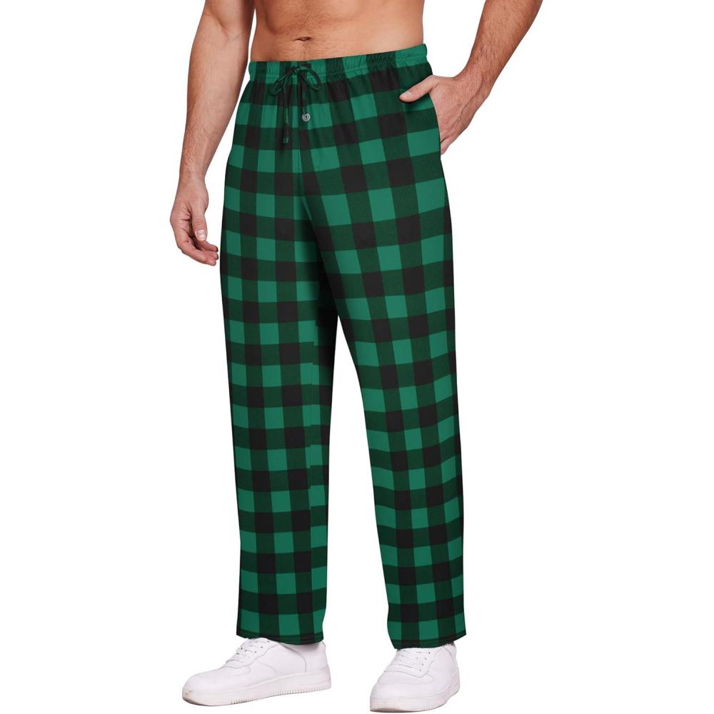 imageEkouaer Mens Pajama Pants Plaid Pj Lounge Pants Soft PJ Bottoms with Pockets amp Drawstring SXXLGreen and Black Plaid