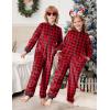 Ekouaer Christmas Matching Pajamas Onesie for Family Fleece Onesie Sleepwear Zipper Jumpsuit with Pockets(Red Plaid Onesie)