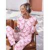 Ekouaer Pajamas Women’s Long Sleeve Sleepwear with Long Pants Soft Loungewear Pj Set S-XXL(Pink Bow)
