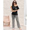 Ekouaer Pajamas for Women Set 2 Piece Comfy Loungewear, Lightweight Pjs Sleepwear, Short Sleeve Top & Long Pants with Pockets(Black Leopard)