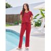 Ekouaer Pajamas for Women Set 2 Piece Comfy Loungewear, Lightweight Pjs Sleepwear, Short Sleeve Top & Long Pants with Pockets(Red)