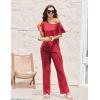 Ekouaer Pajamas for Women Set 2 Piece Comfy Loungewear, Lightweight Pjs Sleepwear, Short Sleeve Top & Long Pants with Pockets(Red)