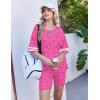 Ekouaer Womens Pajamas 2 Piece Lounge Set Casual Oversized Short Sleeve Tops Biker Shorts Set Comfy Pjs Outfits S-XXL(Leopard Rose)