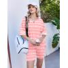 Ekouaer Womens Pajamas 2 Piece Lounge Set Casual Oversized Short Sleeve Tops Biker Shorts Set Comfy Pjs Outfits S-XXL(Pink Striped)