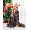 Ekouaer Womens Satin Pajama Set Classic Pattern Silky Pj Sets Button Down Sleepwear Loungewear(Black Christmas 03)