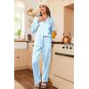 Ekouaer Womens Satin Pajama Set Classic Pattern Silky Pj Sets Button Down Sleepwear Loungewear(Blue Stripes 03)