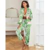 Ekouaer Womens Satin Pajama Set Classic Pattern Silky Pj Sets Button Down Sleepwear Loungewear(Pink Palm Leaves 03)