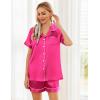 Ekouaer Womens Silk Satin Pajama Sets Soft Short Sleeve Button Down Sleepwear Top and Shorts 2 Piece Pjs Lounge Set(B-rose)