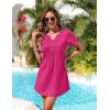 Ekouaer Women’s Swimsuit Coverup Short Sleeve Bathing Suit Cover Up V Neck Beach Cover Up Dress Vacation Outfits 2026(Rose Red)