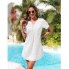 Ekouaer Women’s Swimsuit Coverup Short Sleeve Bathing Suit Cover Up V Neck Beach Cover Up Dress Vacation Outfits 2026(White)