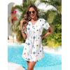 Ekouaer Women’s Swimsuit Coverup Short Sleeve Bathing Suit Cover Up V Neck Beach Cover Up Dress Vacation Outfits 2026(White Floral)