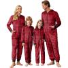 Ekouaer Christmas Matching Pajamas Onesie for Family Fleece Onesie Sleepwear Zipper Jumpsuit with Pockets(Red Plaid Onesie)