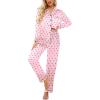 Ekouaer Womens Satin Pajama Set Classic Pattern Silky Pj Sets Button Down Sleepwear Loungewear(Pink Dots 03)