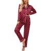 Ekouaer Womens Satin Pajama Set Classic Pattern Silky Pj Sets Button Down Sleepwear Loungewear(Wine Red Heart 03)