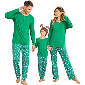 Ekouaer Christmas Pajamas Matching Family Pj Set Long Sleeve Tops and Plaid Pants for Sleepwear Soft Loungewear Pjs(Green Santa Claus)