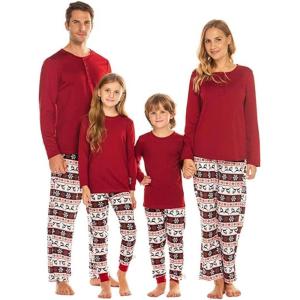 Ekouaer Christmas Pajamas Matching Family Pj Set Long Sleeve Tops and Plaid Pants for Sleepwear Soft Loungewear Pjs(Red Deer)