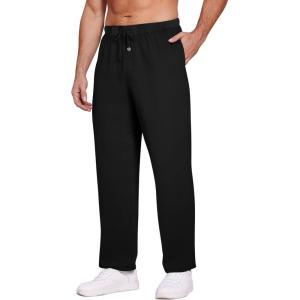 Ekouaer Men’s Pajama Pants Plaid Pj Lounge Pants Soft PJ Bottoms with Pockets & Drawstring S-XXL(Black)