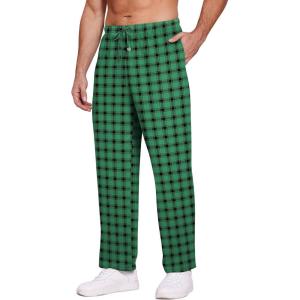 Ekouaer Men’s Pajama Pants Plaid Pj Lounge Pants Soft PJ Bottoms with Pockets & Drawstring S-XXL(Dark Green Plaid)