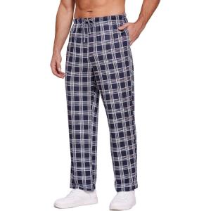 Ekouaer Men’s Pajama Pants Plaid Pj Lounge Pants Soft PJ Bottoms with Pockets & Drawstring S-XXL(Line Black Plaid)