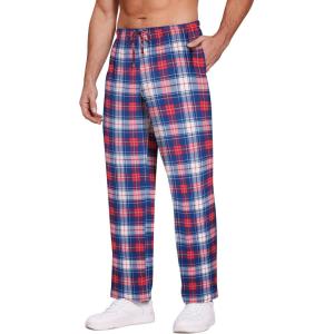 Ekouaer Men’s Pajama Pants Plaid Pj Lounge Pants Soft PJ Bottoms with Pockets & Drawstring S-XXL(Red and Blue Plaid)