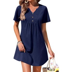 Ekouaer Women’s Swimsuit Coverup Short Sleeve Bathing Suit Cover Up V Neck Beach Cover Up Dress Vacation Outfits 2026(Navy Blue)