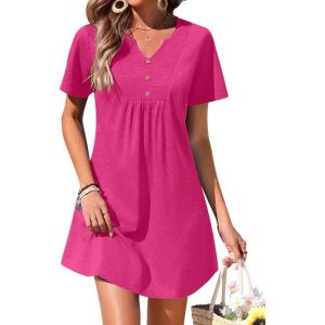 Ekouaer Women’s Swimsuit Coverup Short Sleeve Bathing Suit Cover Up V Neck Beach Cover Up Dress Vacation Outfits 2026(Rose Red)