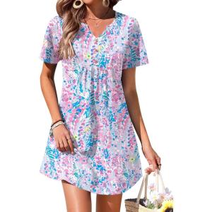 Ekouaer Women’s Swimsuit Coverup Short Sleeve Bathing Suit Cover Up V Neck Beach Cover Up Dress Vacation Outfits 2026(Watercolor Print)