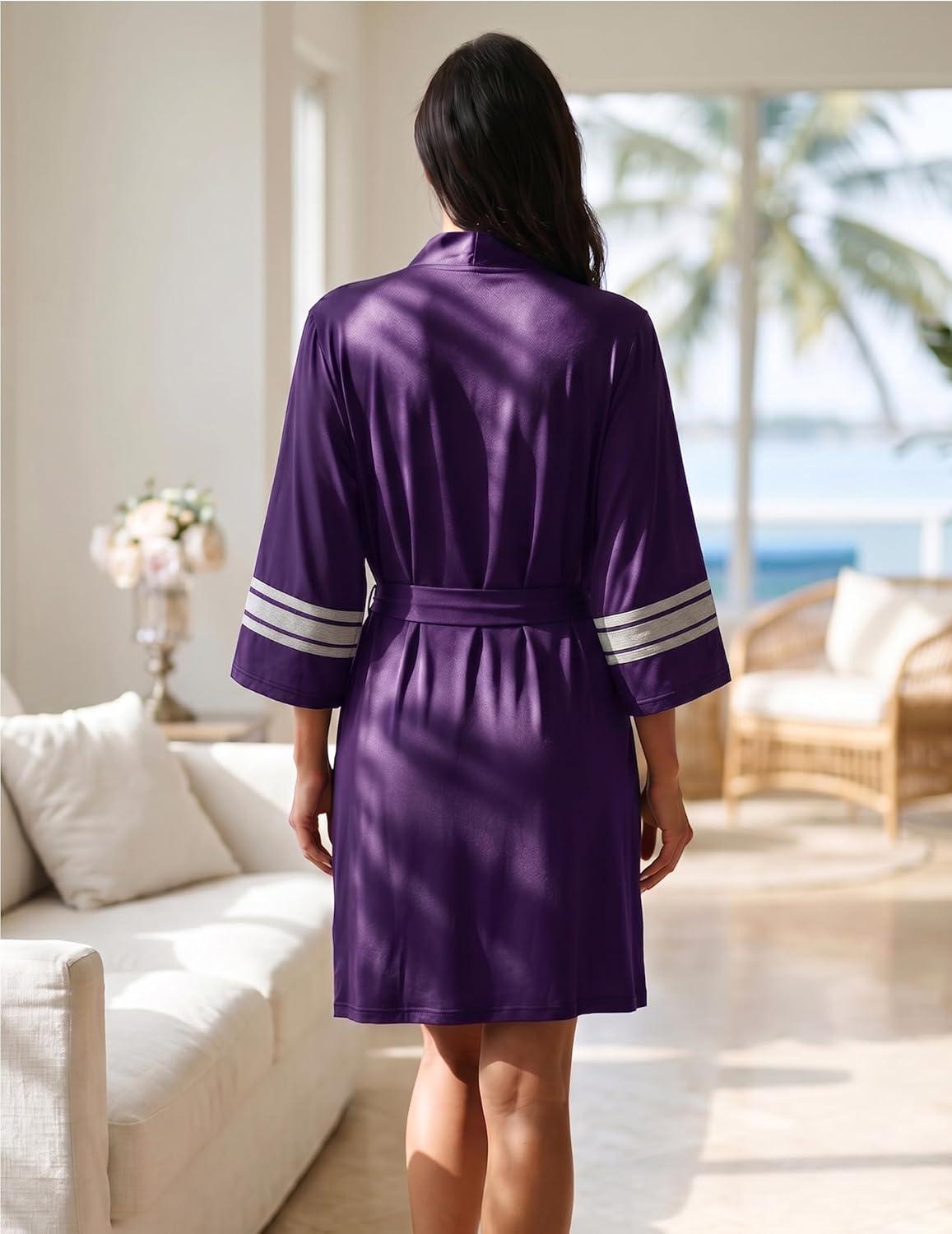 imageEkouaer Womens Robe Lightweight 34 Sleeve Bathrobe Soft Short Knit Sleepwear with PocketsDark Purple