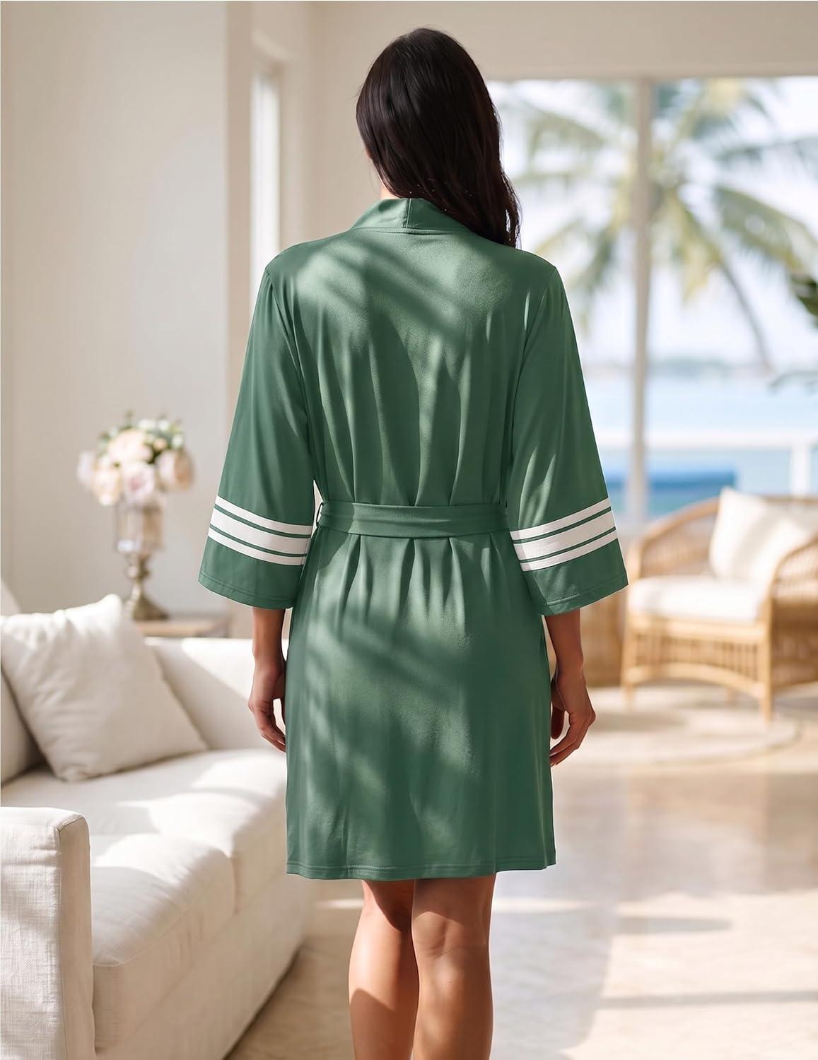 imageEkouaer Womens Robe Lightweight 34 Sleeve Bathrobe Soft Short Knit Sleepwear with PocketsGraygreen
