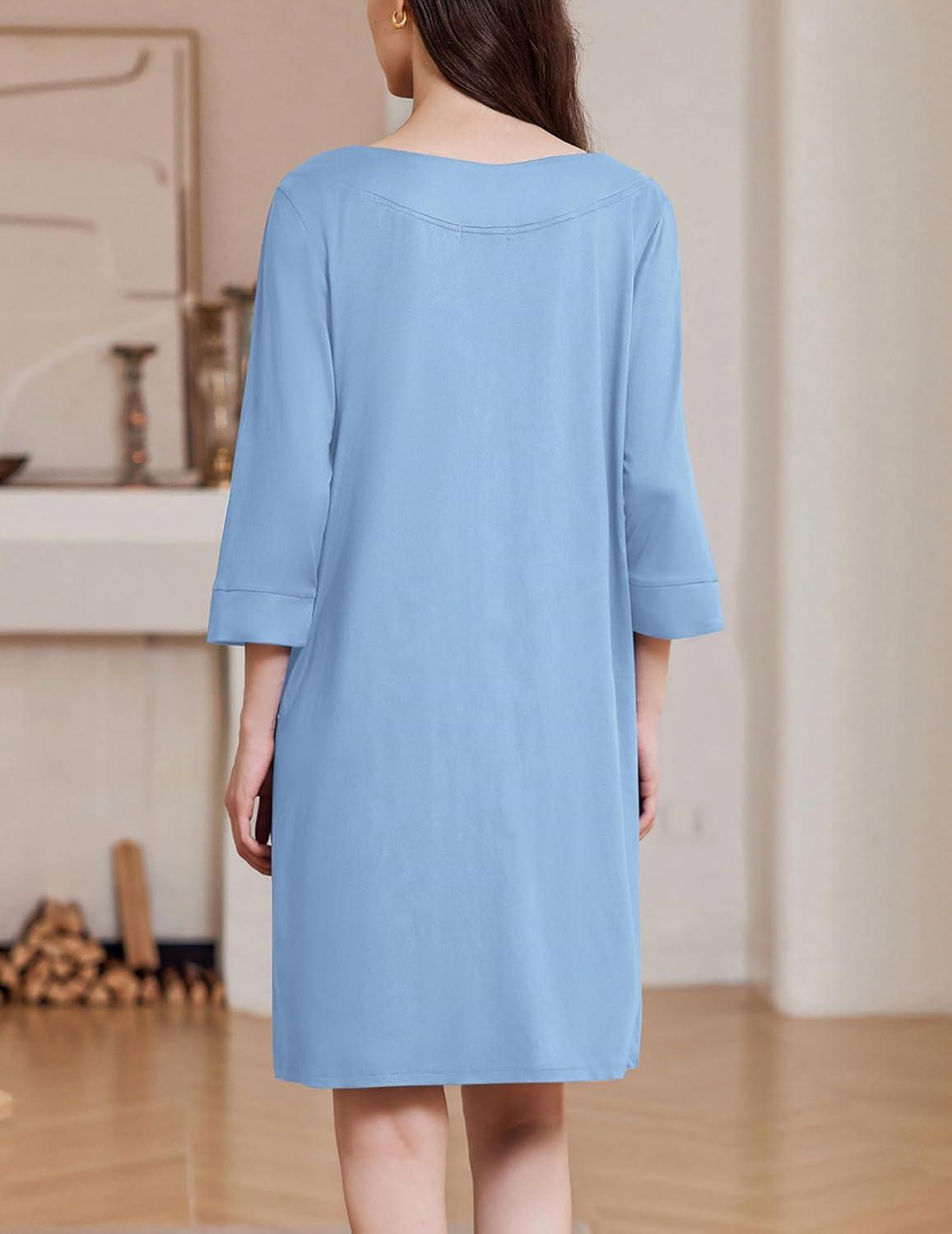 imageEkouaer Zipper Robes for Women 34 Sleeves Housecoat Soft Nightgowns Sleepwear Mumu House Dresses with PocketsSky Blue