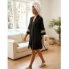 Ekouaer Womens Robe Lightweight 3/4 Sleeve Bathrobe Soft Short Knit Sleepwear with Pockets(Black)